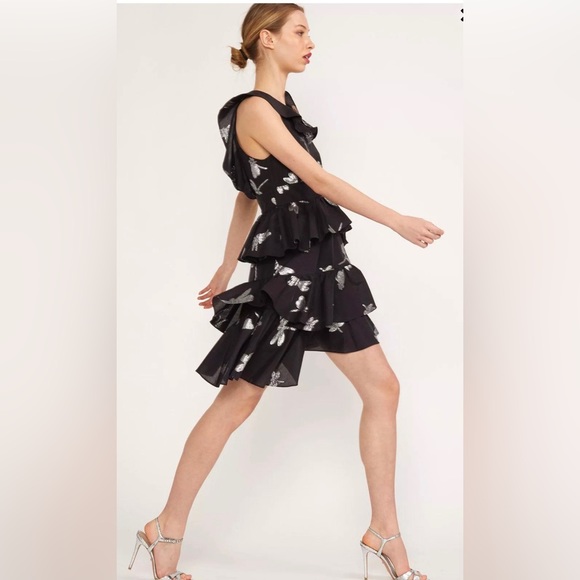 NWT Cynthia Rowley NY Sleeveless Jetset Silver Dragonfly High Low Mini Dress - Picture 5 of 12